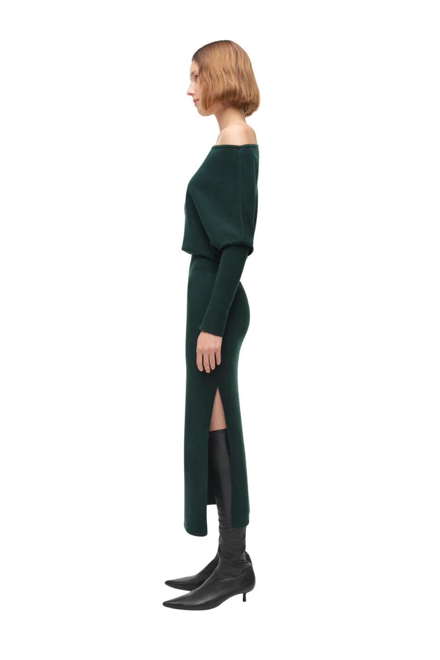 Janese Off Shoulder Midi Dress in Emerald