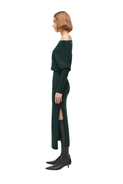 Janese Off Shoulder Midi Dress in Emerald