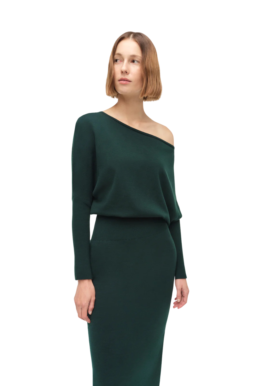 Janese Off Shoulder Midi Dress in Emerald