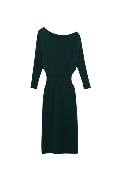 Janese Off Shoulder Midi Dress in Emerald
