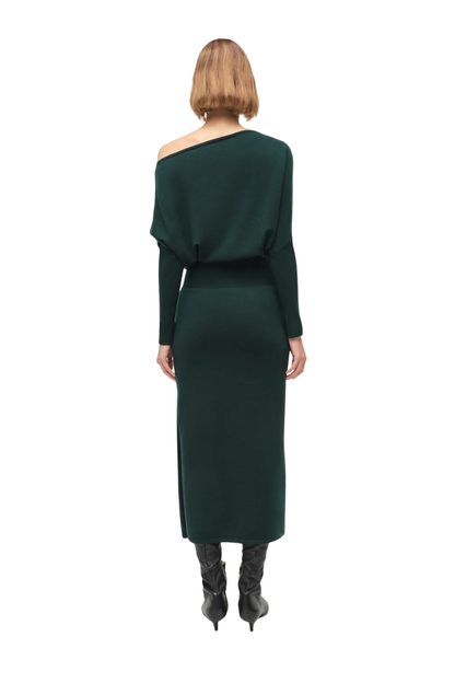 Janese Off Shoulder Midi Dress in Emerald