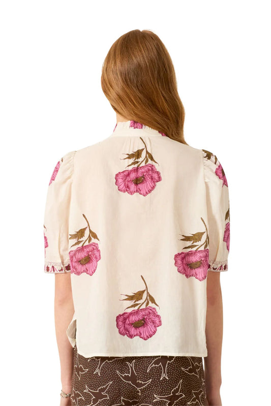 Winnie Fuchsia Flower Shirt in Off-White