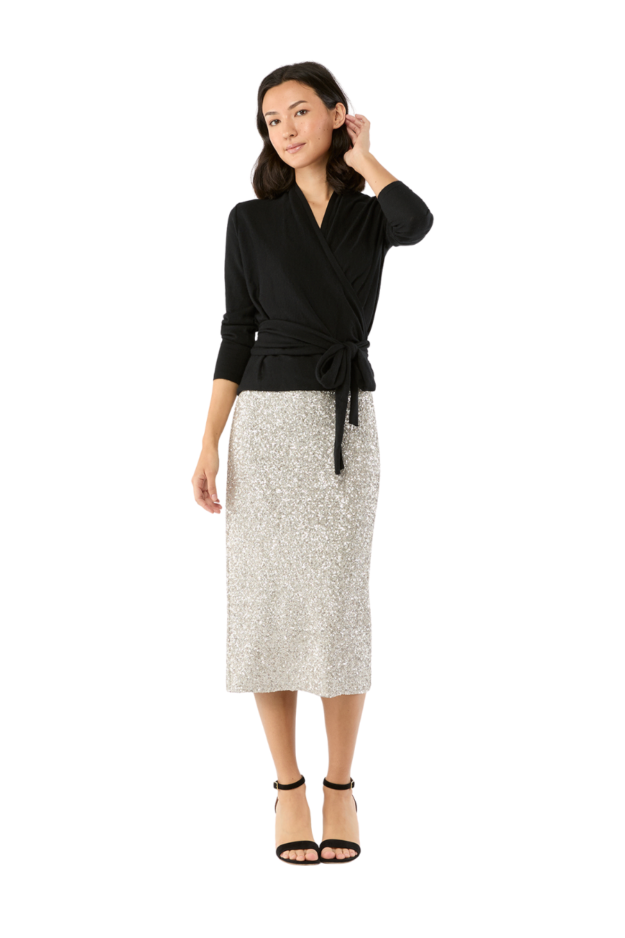 Mika Wrap Sweater in Black Cashmere