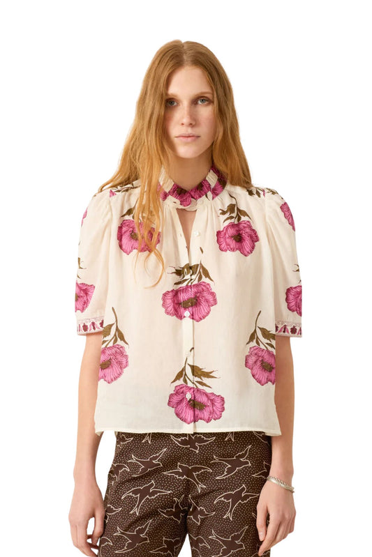 Winnie Fuchsia Flower Shirt in Off-White