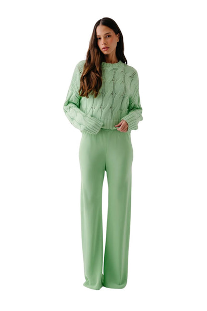 Tristan Crewneck Cable Pullover in Lime