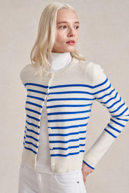 Striped Lean Lines Cardigan in Cream/Cobalt
