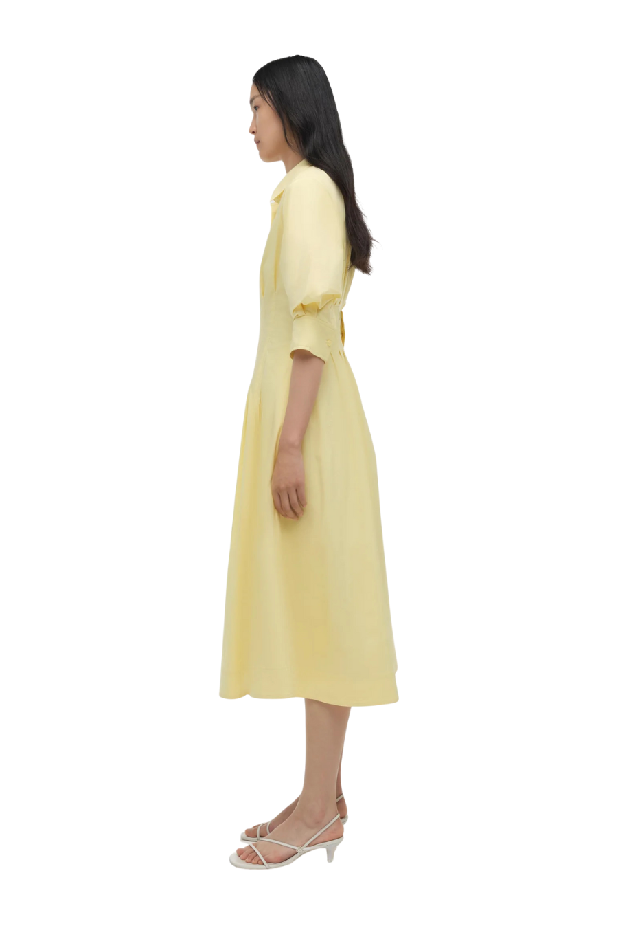 Jazz Pintuck Midi Dress in Buttercream