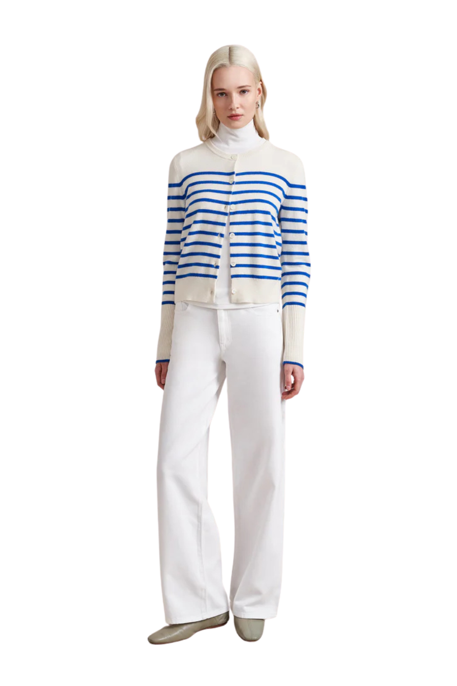 Striped Lean Lines Cardigan in Cream/Cobalt