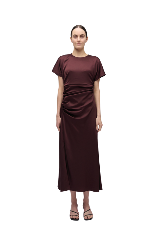 Marabella Satin Midi Dress in Mahogany