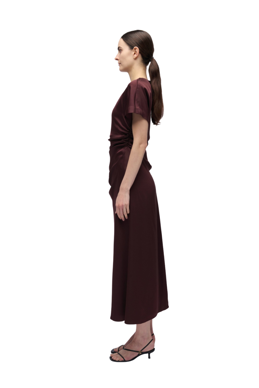 Marabella Satin Midi Dress in Mahogany