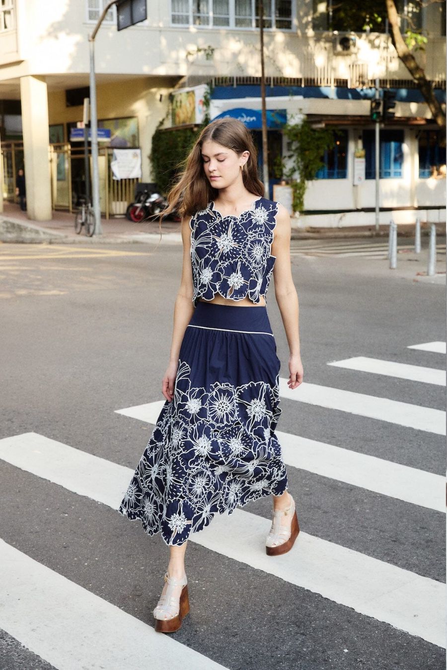 Flowers Richelieu Skirt in Blue