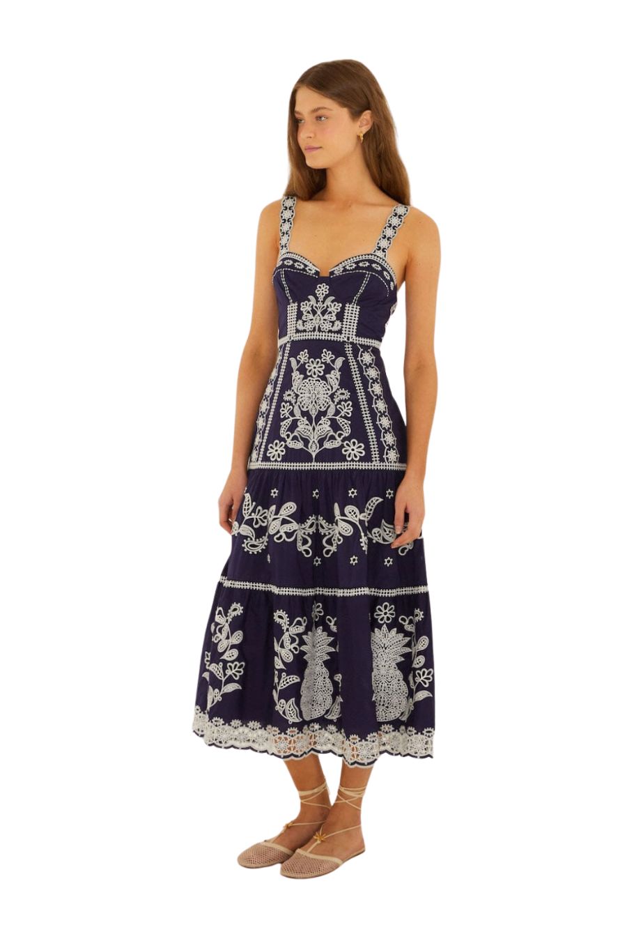 Richillieu Midi Dress in Blue/White