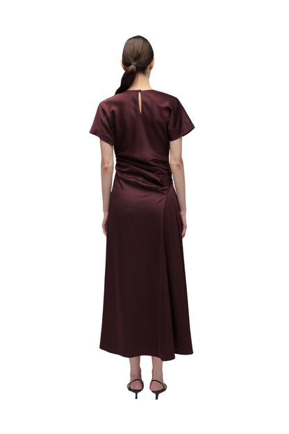 Marabella Satin Midi Dress in Mahogany