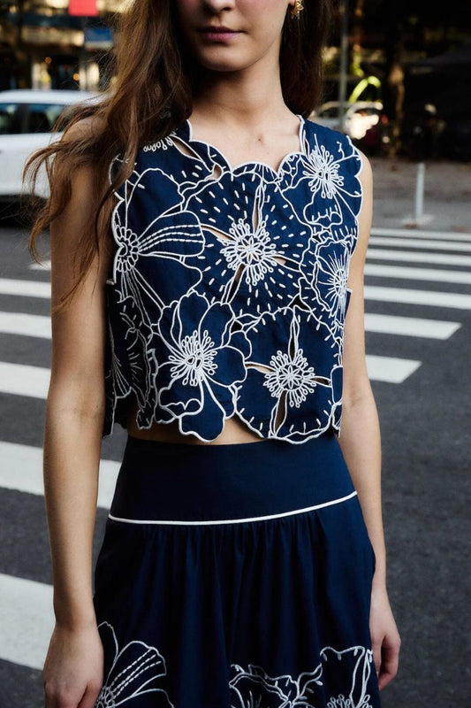 Flowers Richelieu Top in Blue