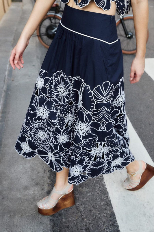 Flowers Richelieu Skirt in Blue