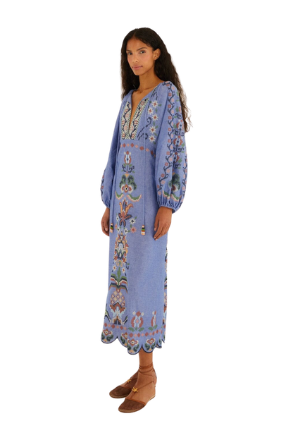 Garden Tapestry Midi Dress in Blue