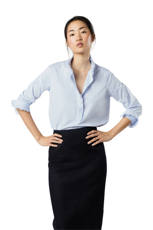 Frill Shirt in Sky Pencil Stripe