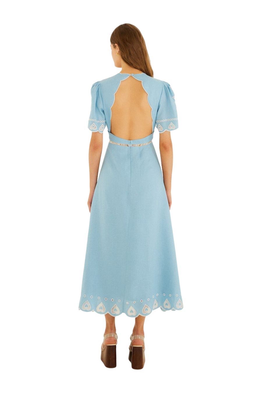 Embroidered Midi Dress in Light Blue