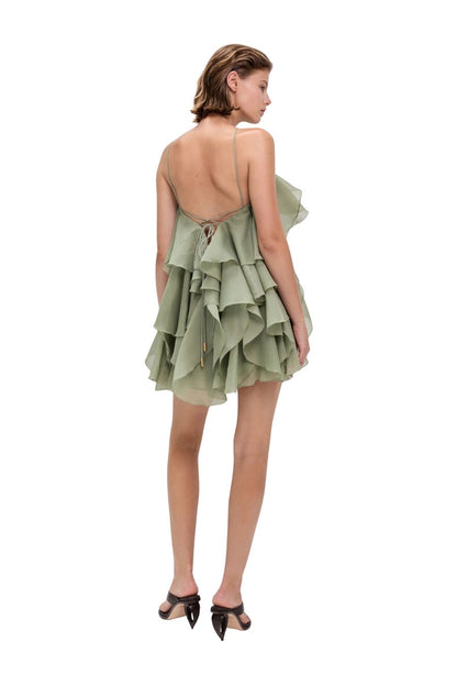 Pandorea Layered Mini Dress in Moss