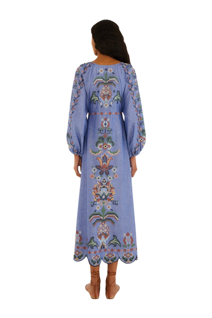 Garden Tapestry Midi Dress in Blue