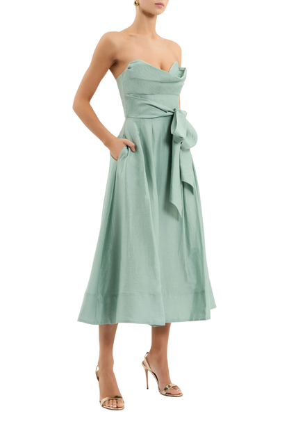 Serenity Strapless Midi Dress in Sage