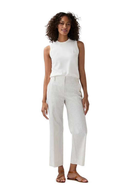 Frankie Cropped Pant in Ivory/Blue Stripe