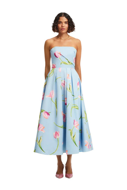 Lynn Midi Dress in Tulip Print Blue