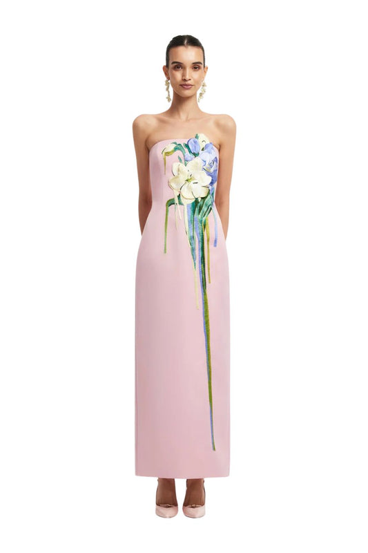 Rayna Maxi Dress in Pastel Pink Bouquet Print