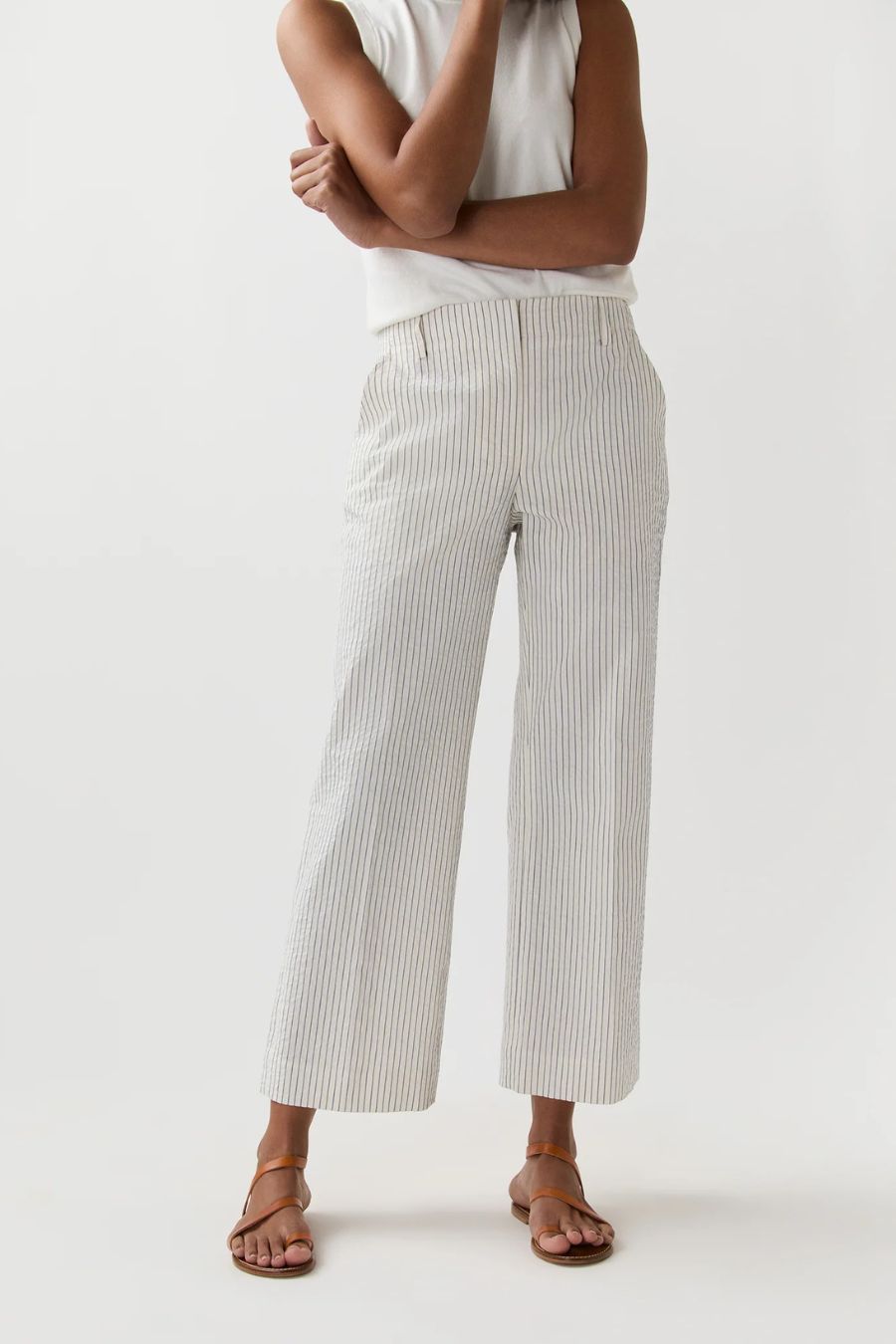 Frankie Cropped Pant in Ivory/Blue Stripe