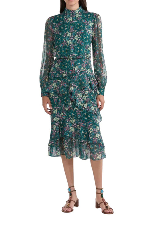 Isa Ruffle Dress in Opaline Vert