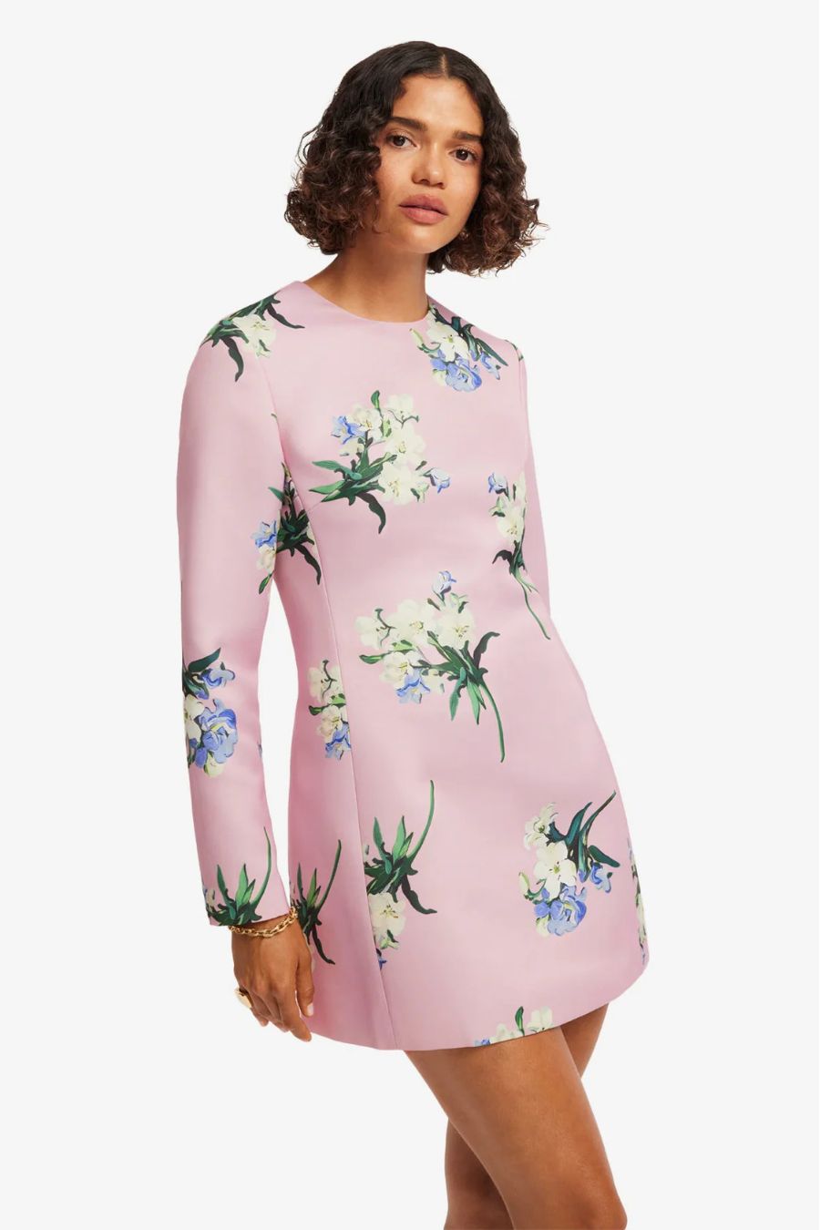 Aliza Mini Dress in Pastel Pink Bouquet Print