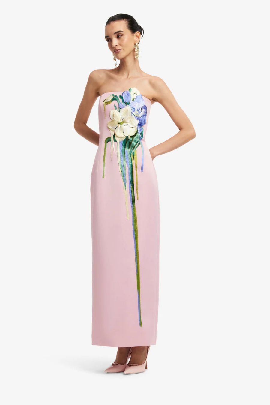 Rayna Maxi Dress in Pastel Pink Bouquet Print