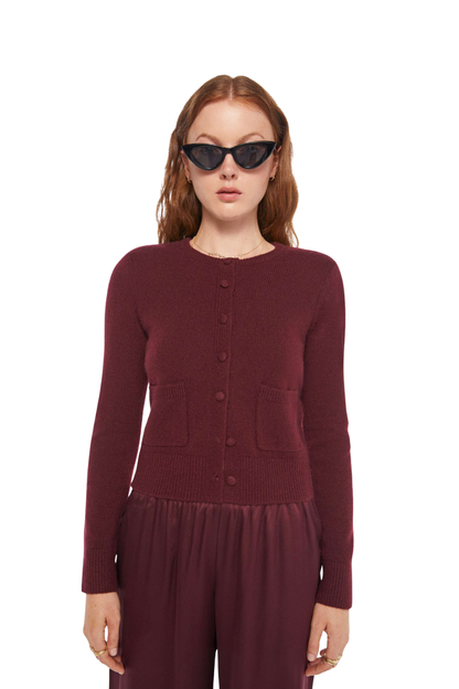 Emilia Shoulder Pad Cardigan in Bordeaux