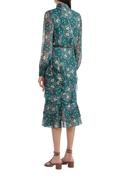 Isa Ruffle Dress in Opaline Vert