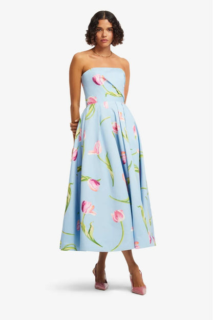 Lynn Midi Dress in Tulip Print Blue