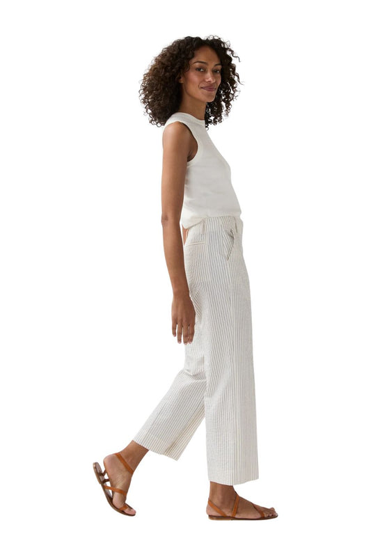 Frankie Cropped Pant in Ivory/Blue Stripe