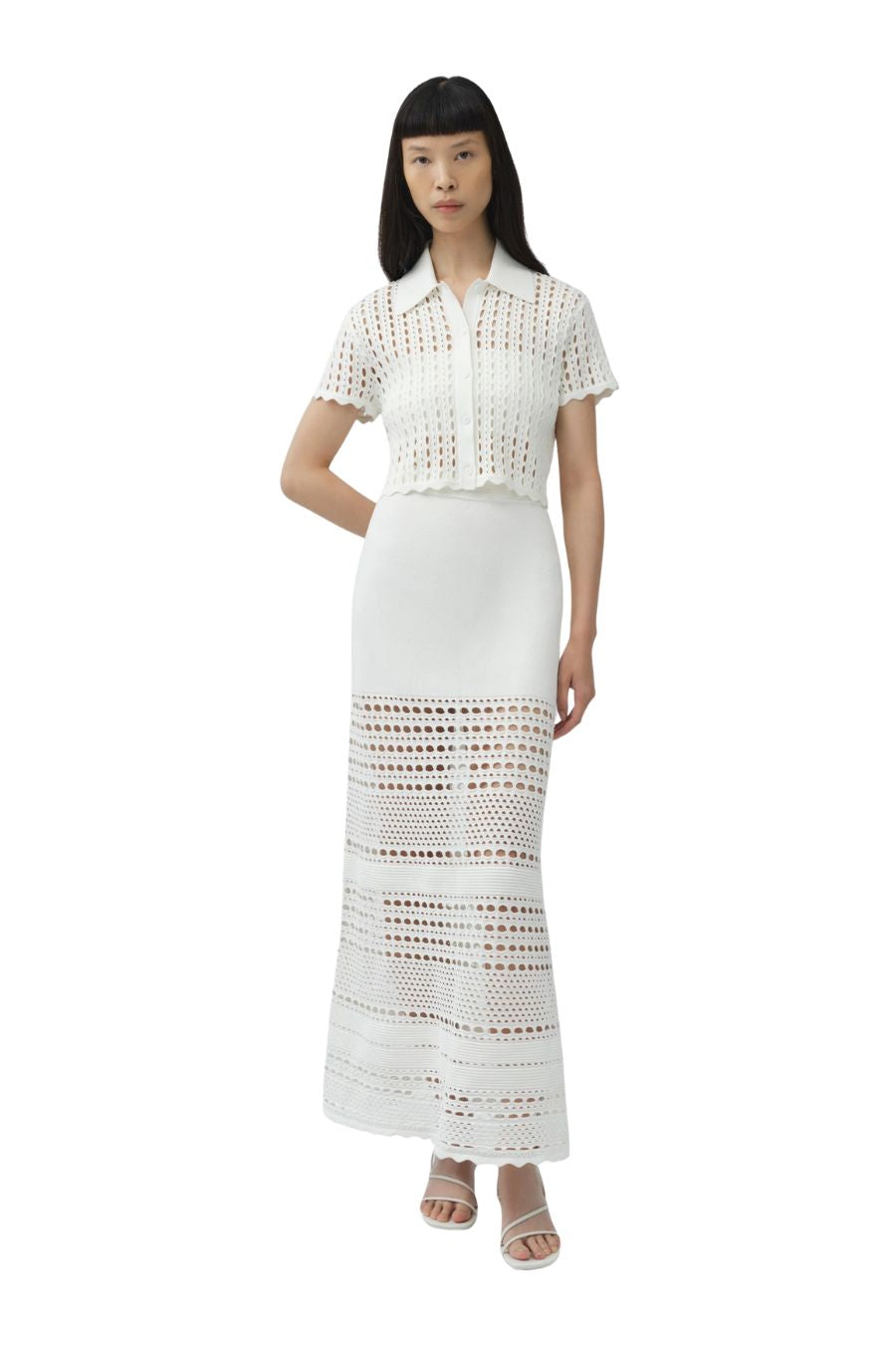 Westly Open Stitch Midi Skirt in Ivory