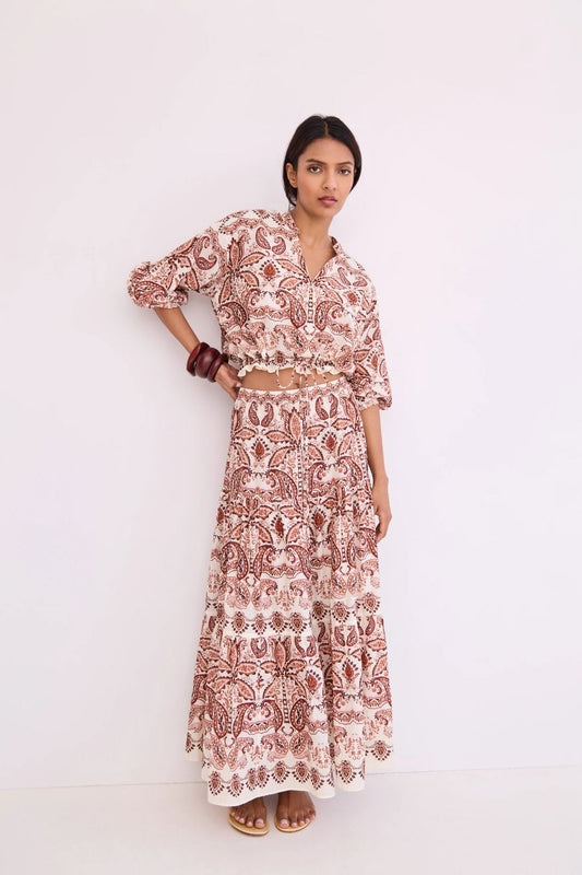 Melanie Skirt in Palm Paisley Ivory
