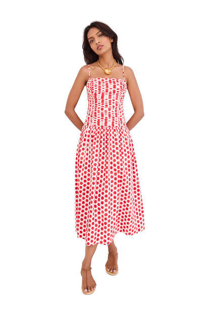 Rahi Midi Dress in Celeste Spot Red