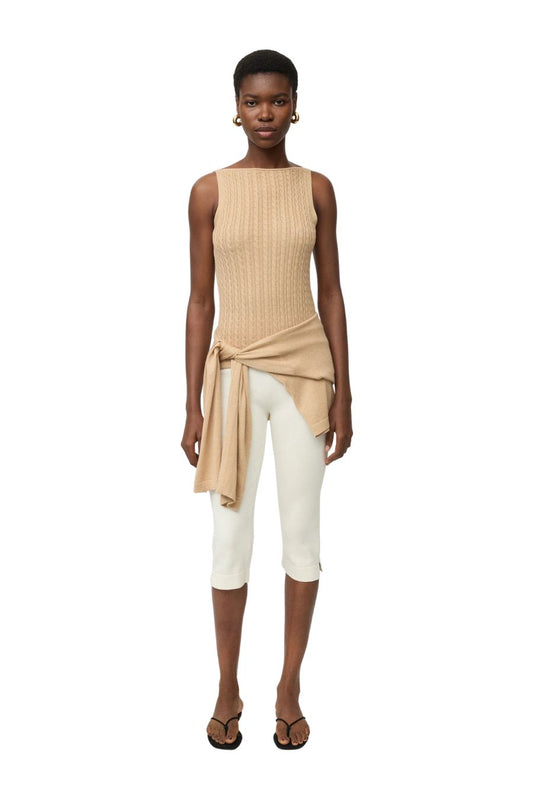 Fine Knit Cable Knit Singlet in Camel