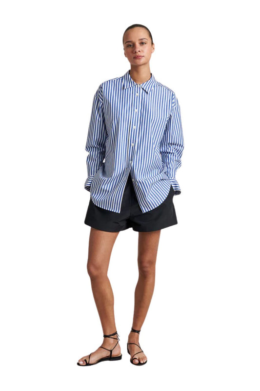 Oversized Button Down Shirt in Cobalt/White
