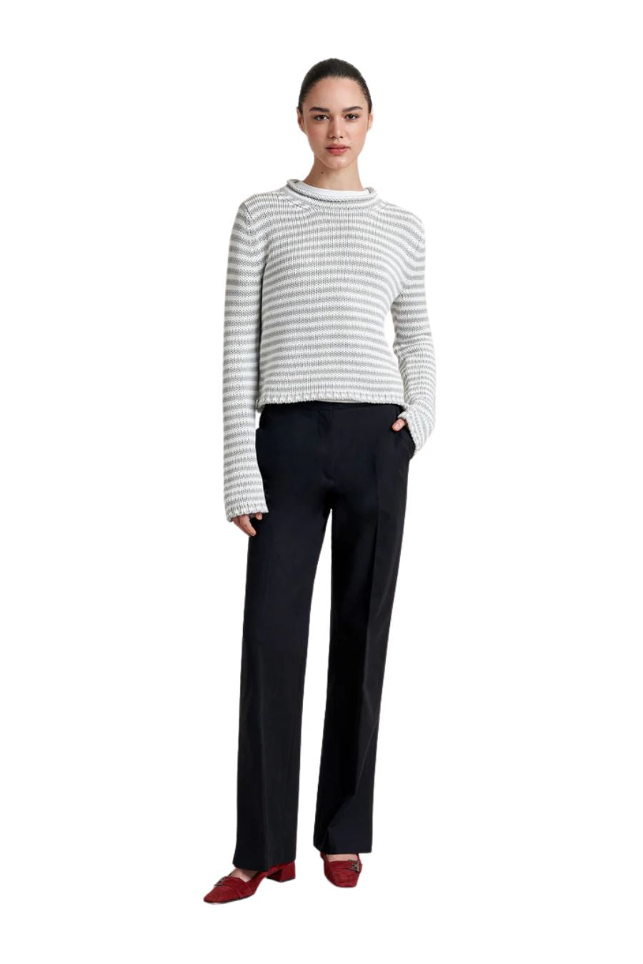 Mini Marina Fine Stripe Sweater in Grey/Ivory