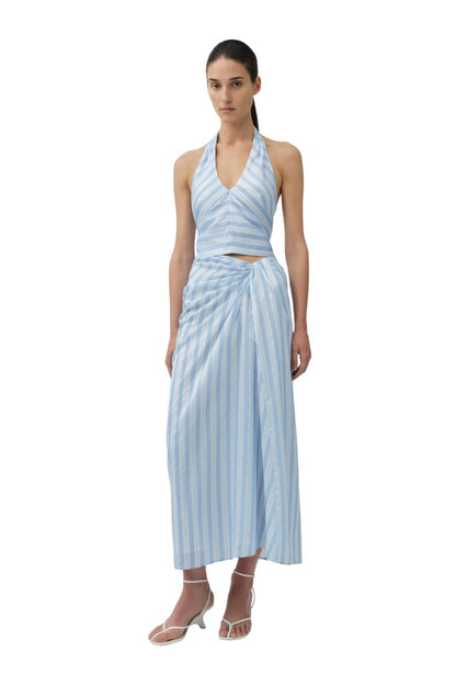 Liorra Draped Midi Skirt in Oxford Blue Multi