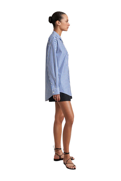 Oversized Button Down Shirt in Cobalt/White