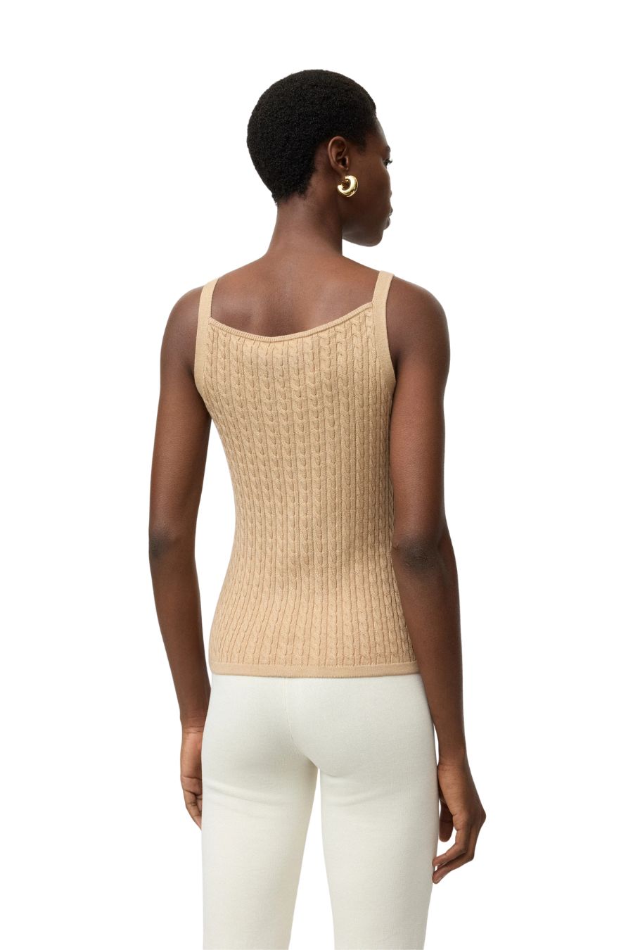 Fine Knit Cable Knit Singlet in Camel