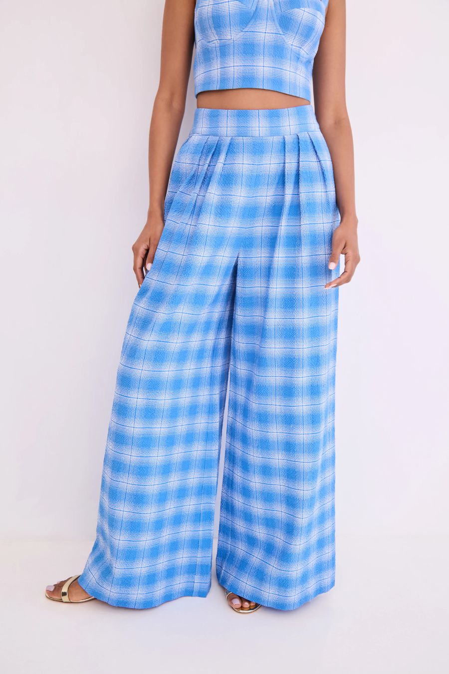 Palazzo Pant in Blue Plaid