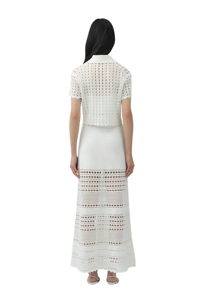 Westly Open Stitch Midi Skirt in Ivory
