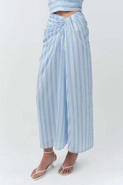Liorra Draped Midi Skirt in Oxford Blue Multi