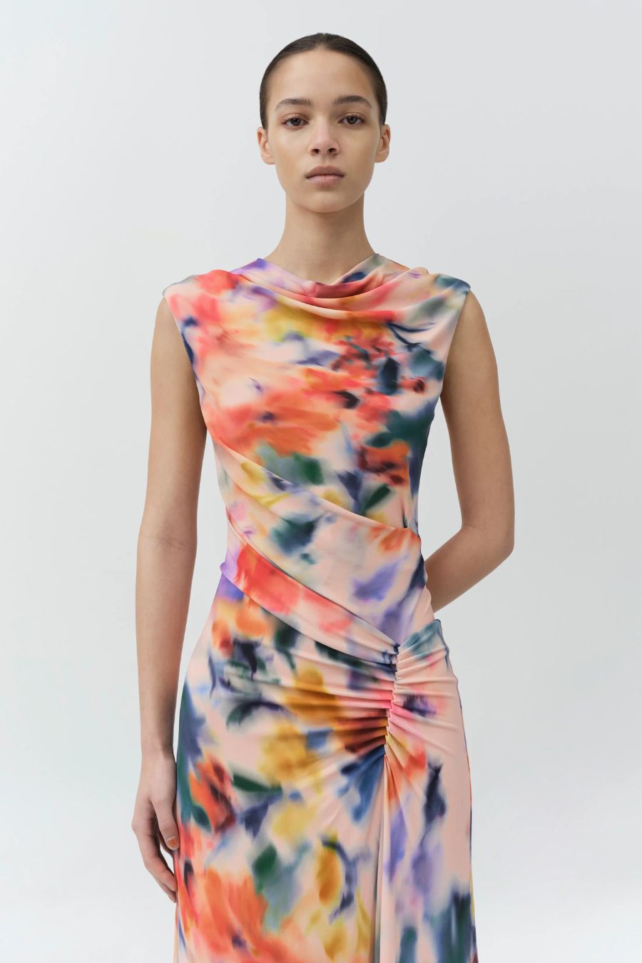 Acacia Draped Jersey Midi Dress in Daisy Multi