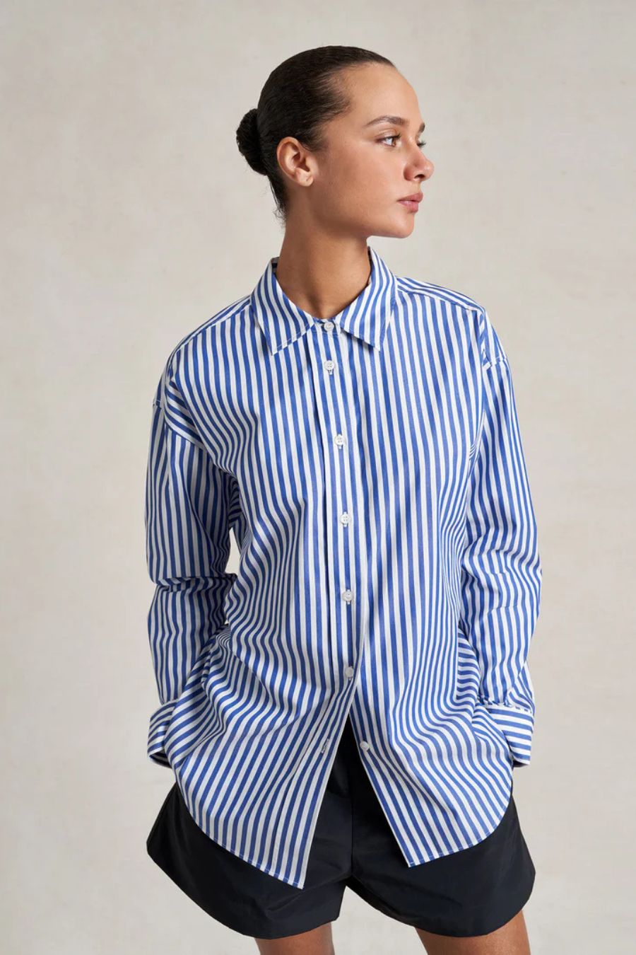 Oversized Button Down Shirt in Cobalt/White
